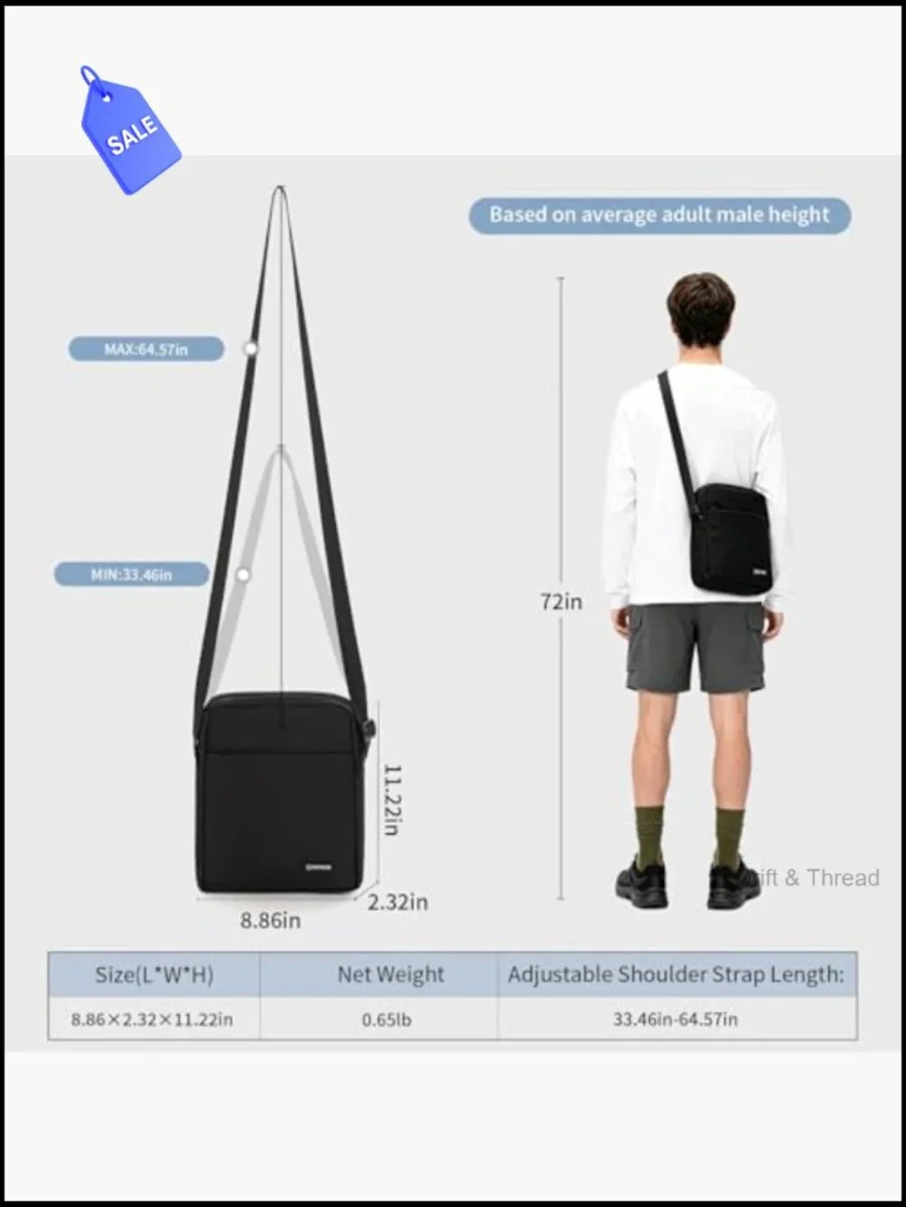 Nylon Messenger Bag Crossbody Shoulder Bag Business Slim Work Travel Sling